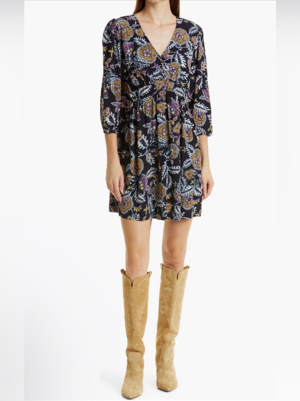 NWT. Ba&Sh Volver Mini Dress with Purple & Gold Motif